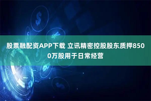 股票融配资APP下载 立讯精密控股股东质押8500万股用于日常经营