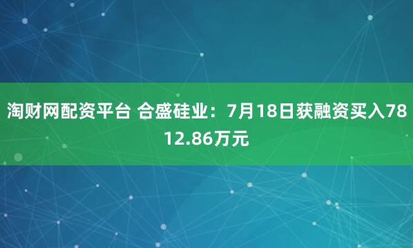 淘财网配资平台 合盛硅业：7月18日获融资买入7812.86万元