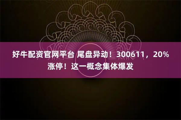 好牛配资官网平台 尾盘异动！300611，20%涨停！这一概念集体爆发