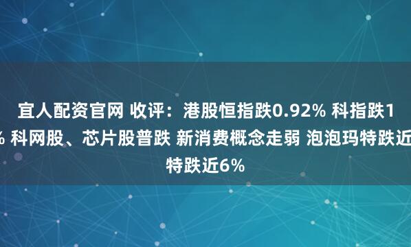 宜人配资官网 收评：港股恒指跌0.92% 科指跌1.8% 科网股、芯片股普跌 新消费概念走弱 泡泡玛特跌近6%